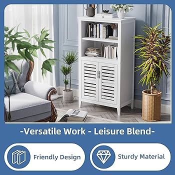 Amazon.com: HITNET White Bathroom Cabinet, Bamboo Storage